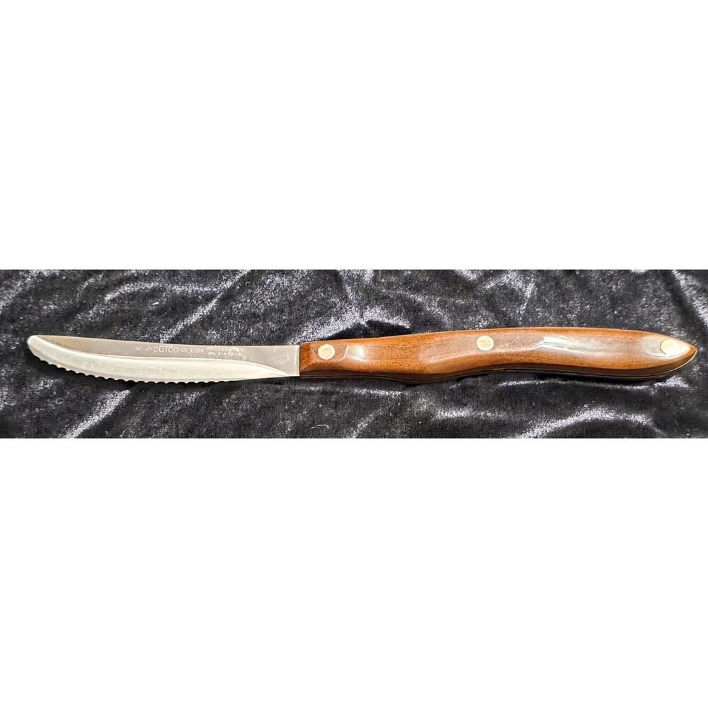 Vtg Cutco USA 1059 Serrated Blade Table Steak Knife Brown Swirl Handle